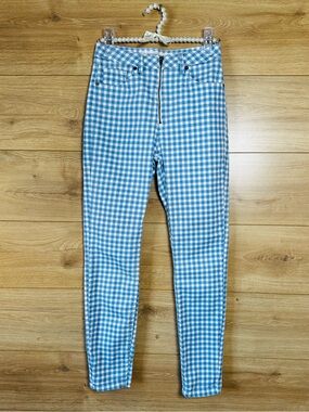 Blue Gingham Skinny Jeans for Women